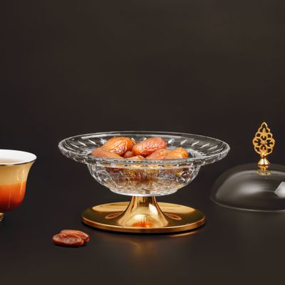 Royalford Date Bowl with Lid- RF12336/Perfect for Serving Dates, Dried Nuts, Candies, Etc./ Versatile and Strong Acrylic Construction with Elegant Golden-Finish Knob and Base/ Dishwasher and Freezer Safe