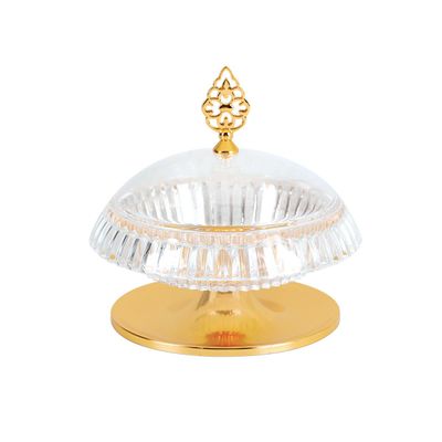 Royalford Date Bowl with Lid- RF12336/Perfect for Serving Dates, Dried Nuts, Candies, Etc./ Versatile and Strong Acrylic Construction with Elegant Golden-Finish Knob and Base/ Dishwasher and Freezer Safe