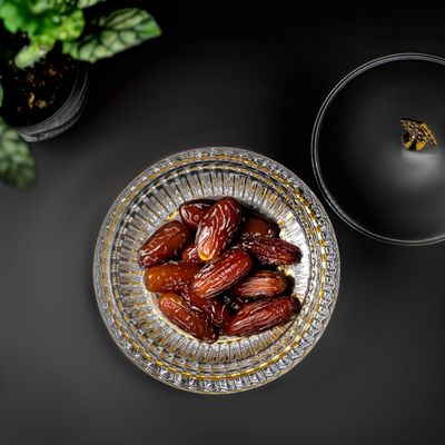 Royalford Date Bowl with Lid- RF12337/Perfect for Serving Dates, Dried Nuts, Candies, Etc./ Versatile and Strong with Elegant Golden-Finish Knob and Base, Acrylic Bowl/ Dishwasher and Freezer Safe