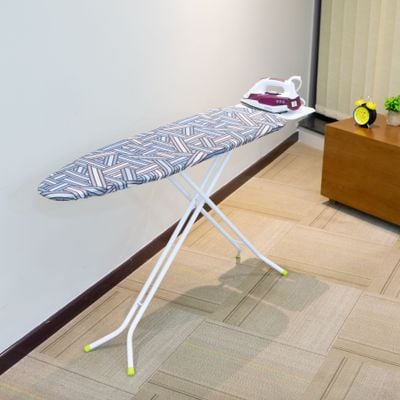 Royalford RF8523 Ironing Board with Steam Iron Rest | Steel | 110 x 34 cm | Heat Resistant | Contemporary Lightweight Iron Board with Adjustable Height and Lock System (Blue & White)