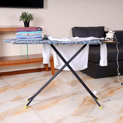 Royalford RF8523 Ironing Board with Steam Iron Rest | Steel | 110 x 34 cm | Heat Resistant | Contemporary Lightweight Iron Board with Adjustable Height and Lock System (Blue & White)