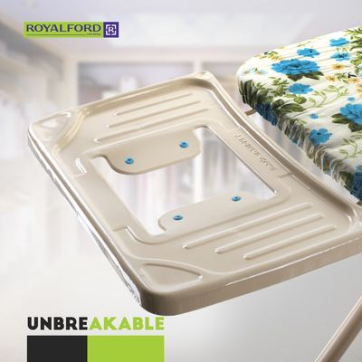 Royalford RF7138 Mesh Ironing Board | 41x116 Cm | Portable | Steam Iron Rest | Heat Resistant Cover | Contemporary Lightweight Board with Adjustable Height & Rubber Feet Cover