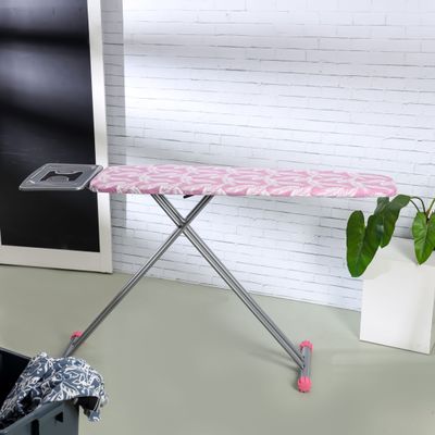 Royalford Ironing Board- RF11914| Ironing Table with Monoblock Metal Base| Ironing Table with Iron Rest and Adjustable Height Mechanism| Heat Resistant 100% Cotton Cover, Non-Slip Legs| 114x33 cm, Perfect for Home, Hotel, Apartments, Hostel, Etc.| Pink and White