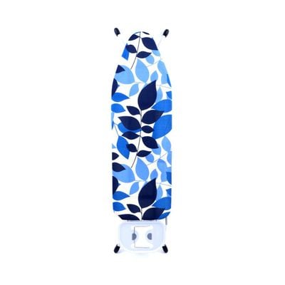 Royalford Mesh Ironing Board- RF1967IB| Heat Resistant Cotton Cover with Foam Pads and Adjustable Height Mechanism| Foldable and Easy to Store| Non-Slip Legs, Iron Rest and an Attached Cloth Rack| 122x38 CM| White and Blue