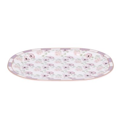 Royalford 14" Melamineware Serving Plate- RF11783| High-Quality Food Safe Melamineware with Elegant Floral Design, Rectangular-Shaped| Perfect for Serving Rice, Noodles, Pasta, Salad| Lightweight and Premium-Quality Dinnerware| Dishwasher-Safe and Chip-Resistant| White and Pink