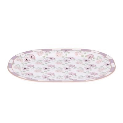 Royalford 14" Melamineware Serving Plate- RF11783| High-Quality Food Safe Melamineware with Elegant Floral Design, Rectangular-Shaped| Perfect for Serving Rice, Noodles, Pasta, Salad| Lightweight and Premium-Quality Dinnerware| Dishwasher-Safe and Chip-Resistant| White and Pink