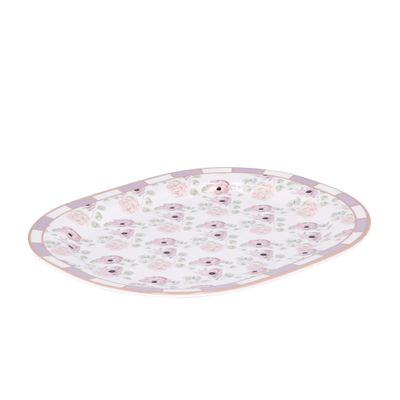 Royalford 14" Melamineware Serving Plate- RF11783| High-Quality Food Safe Melamineware with Elegant Floral Design, Rectangular-Shaped| Perfect for Serving Rice, Noodles, Pasta, Salad| Lightweight and Premium-Quality Dinnerware| Dishwasher-Safe and Chip-Resistant| White and Pink