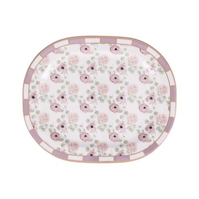 Royalford 14" Melamineware Serving Plate- RF11783| High-Quality Food Safe Melamineware with Elegant Floral Design, Rectangular-Shaped| Perfect for Serving Rice, Noodles, Pasta, Salad| Lightweight and Premium-Quality Dinnerware| Dishwasher-Safe and Chip-Resistant| White and Pink