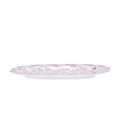 Royalford 14" Melamineware Serving Plate- RF11783| High-Quality Food Safe Melamineware with Elegant Floral Design, Rectangular-Shaped| Perfect for Serving Rice, Noodles, Pasta, Salad| Lightweight and Premium-Quality Dinnerware| Dishwasher-Safe and Chip-Resistant| White and Pink