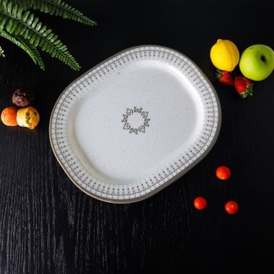 Royalford 14" Melamineware Serving Plate- RF11815| High-Quality Food Safe Melamineware with Elegant Grey Design, Rectangular-Shaped| Perfect for Serving Rice, Noodles, Pasta, Salad| Lightweight and Premium-Quality Dinnerware| Dishwasher-Safe and Chip-Resistant| White and Grey