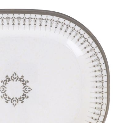 Royalford 14" Melamineware Serving Plate- RF11815| High-Quality Food Safe Melamineware with Elegant Grey Design, Rectangular-Shaped| Perfect for Serving Rice, Noodles, Pasta, Salad| Lightweight and Premium-Quality Dinnerware| Dishwasher-Safe and Chip-Resistant| White and Grey