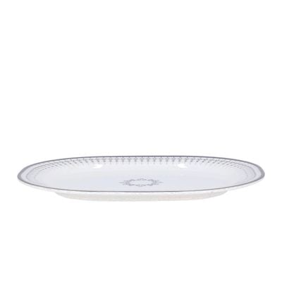 Royalford 14" Melamineware Serving Plate- RF11815| High-Quality Food Safe Melamineware with Elegant Grey Design, Rectangular-Shaped| Perfect for Serving Rice, Noodles, Pasta, Salad| Lightweight and Premium-Quality Dinnerware| Dishwasher-Safe and Chip-Resistant| White and Grey