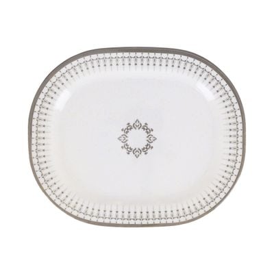 Royalford 14" Melamineware Serving Plate- RF11815| High-Quality Food Safe Melamineware with Elegant Grey Design, Rectangular-Shaped| Perfect for Serving Rice, Noodles, Pasta, Salad| Lightweight and Premium-Quality Dinnerware| Dishwasher-Safe and Chip-Resistant| White and Grey