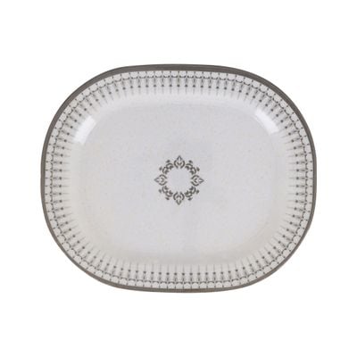 Royalford 14" Melamineware Serving Plate- RF11815| High-Quality Food Safe Melamineware with Elegant Grey Design, Rectangular-Shaped| Perfect for Serving Rice, Noodles, Pasta, Salad| Lightweight and Premium-Quality Dinnerware| Dishwasher-Safe and Chip-Resistant| White and Grey