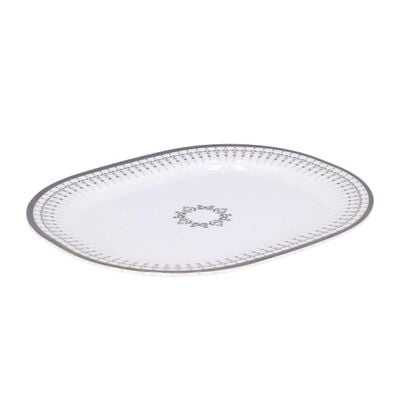 Royalford 14" Melamineware Serving Plate- RF11815| High-Quality Food Safe Melamineware with Elegant Grey Design, Rectangular-Shaped| Perfect for Serving Rice, Noodles, Pasta, Salad| Lightweight and Premium-Quality Dinnerware| Dishwasher-Safe and Chip-Resistant| White and Grey