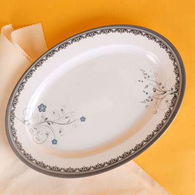 Royalford Melamineware Oval Rice Plate | 12" Dinner Plate | RF10605 | Plate with Elegant Floral Design | Ideal for Dinner, Lunch, Breakfast, Parties & More