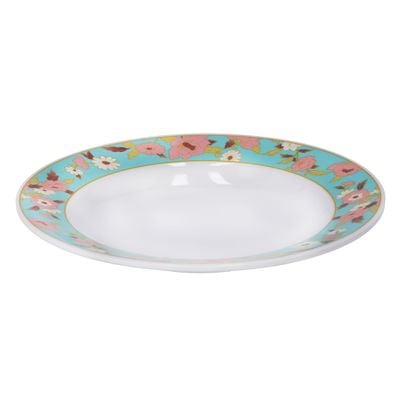 Royalford RF6730 10" Melamine Ware Deep Plate with Floral Design - Soup Plates Pasta Plates | Plate with Classic Decoration, Microwave & Dishwasher Safe | Ideal for Soup, Pasta, Desserts, Ice Cream & More