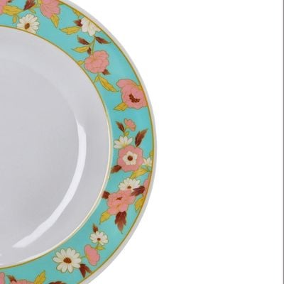 Royalford RF6730 10" Melamine Ware Deep Plate with Floral Design - Soup Plates Pasta Plates | Plate with Classic Decoration, Microwave & Dishwasher Safe | Ideal for Soup, Pasta, Desserts, Ice Cream & More