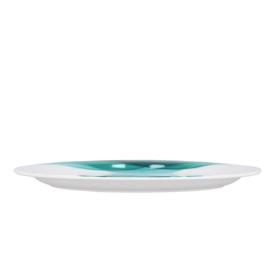 Royalford RF8059 11" Melamine Ware Super Rays Flat Plate - Pasta Plates | plate with playful Classic decoration, dishwasher safe | Ideal for Soup, Desserts, Ice Cream & More| Green and White