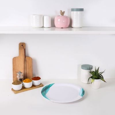 Royalford RF8059 11" Melamine Ware Super Rays Flat Plate - Pasta Plates | plate with playful Classic decoration, dishwasher safe | Ideal for Soup, Desserts, Ice Cream & More| Green and White