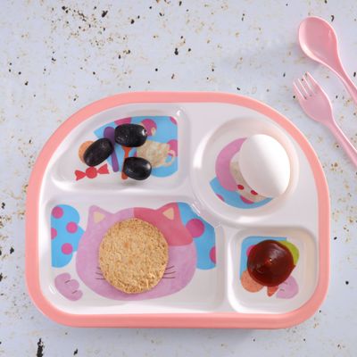 Royalford Melamine Ware Baby Plate - 4-Compartment Serving Tray Safe to Use | Designed Plates | Toddler Plates or Baby Plates or Kids Plates