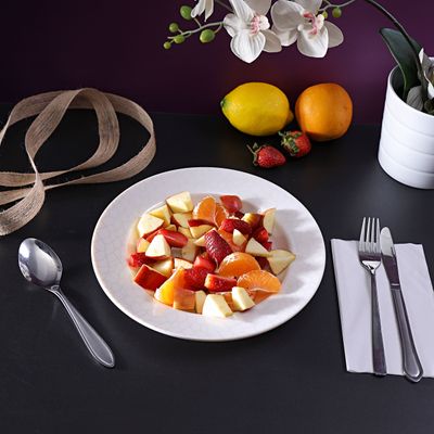 Royalford RF4490 10" Melamine White Pearl Dinner Plate - Soup Deep Plate Pasta Plate | plate with playful Classic decoration, dishwasher safe | Ideal for Soup, Deserts, Ice Cream & More