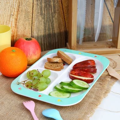 Royalford RF7247 3-section Rectangular Baby Plate, Melamine Ware , 25.6x18.8x2 CM - 3 Portion Serving Plate | Non-Slip Baby Plate | Ideal for Kids, Babies