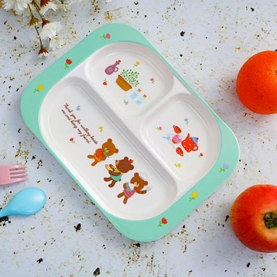 Royalford RF7247 3-section Rectangular Baby Plate, Melamine Ware , 25.6x18.8x2 CM - 3 Portion Serving Plate | Non-Slip Baby Plate | Ideal for Kids, Babies