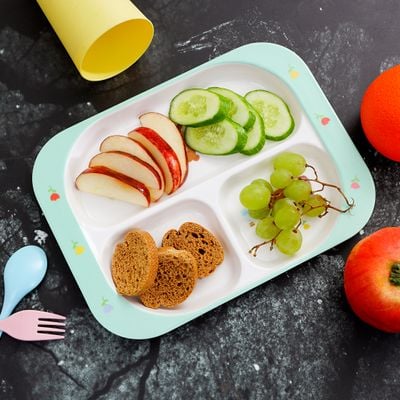 Royalford RF7247 3-section Rectangular Baby Plate, Melamine Ware , 25.6x18.8x2 CM - 3 Portion Serving Plate | Non-Slip Baby Plate | Ideal for Kids, Babies