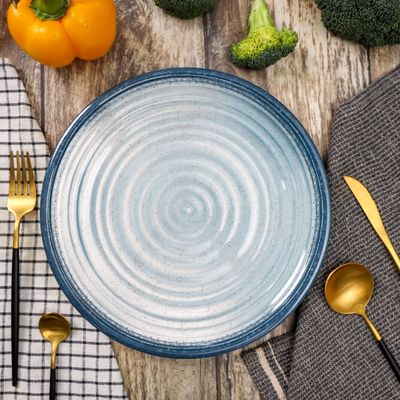 Royalford 10.5" Fine Stone Melamineware Dinner Plate- RF12372/ Light-Weight and Food-Grade Plates with Elegant Design/ Perfect for Serving and Eating Main Course Meals, Dishwasher Safe/ White and Blue