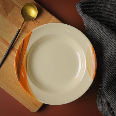 Royalford RF8080 10" Melamine Ware Super Rays Flat Plate - Soup Plates Pasta Plates | Plate with Playful Classic Decoration, Dishwasher Safe | Ideal for Soup, Deserts, Ice Cream & More