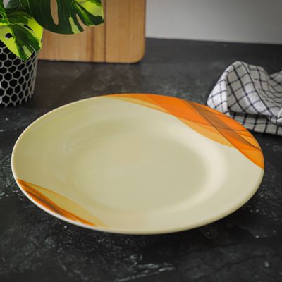 Royalford RF8080 10" Melamine Ware Super Rays Flat Plate - Soup Plates Pasta Plates | Plate with Playful Classic Decoration, Dishwasher Safe | Ideal for Soup, Deserts, Ice Cream & More