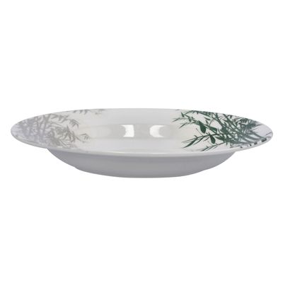 Royalford 10-Inch Melamineware Soup Plate- Deep Pasta Plates | Plate with Playful Classic Bamboo Decoration | Stackable Design | Ideal for Soup, Desserts, Ice Cream & More (White)