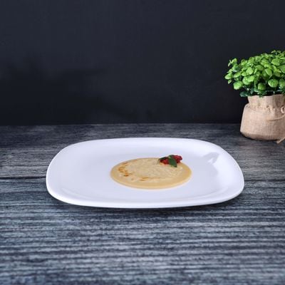 Royalford Melamineware Square Plate | 10.5 inch Dinner Plate | RF9859 | Pasta Plate Made with Durable Material | BPA Free Plate | Ideal for Snacks, Salad, Desserts, Ice Cream & More (White)