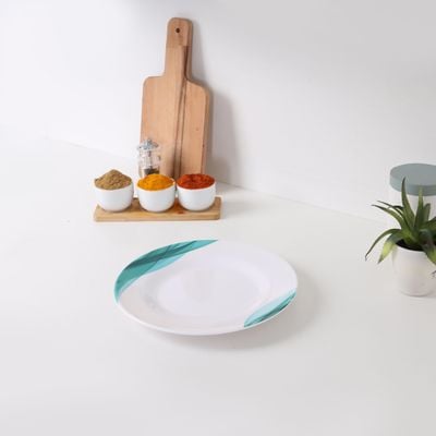 Royalford 10" Melamine Ware Super Rays Flat Plate - Pasta Plates | plate with playful Classic decoration, dishwasher safe | Ideal for Soup, Deserts, Ice Cream & More| Green and White