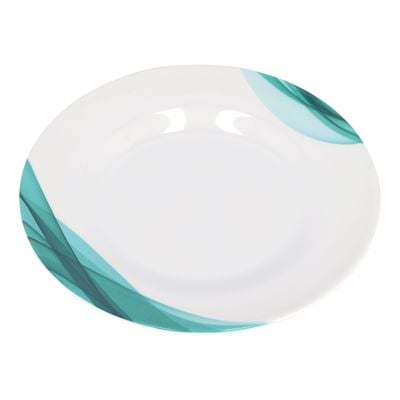 Royalford 10" Melamine Ware Super Rays Flat Plate - Pasta Plates | plate with playful Classic decoration, dishwasher safe | Ideal for Soup, Deserts, Ice Cream & More| Green and White