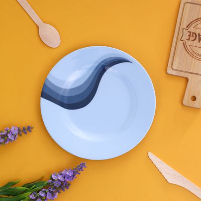 Royalford 8" Melamine Ware Super Rays Flat Plate Pasta Plate Round Shape | Pasta Plate | Plate withPlayful Classic decoration, Freezer Safe | Ideal for Soup, Deserts, Ice Cream & More (Blue)