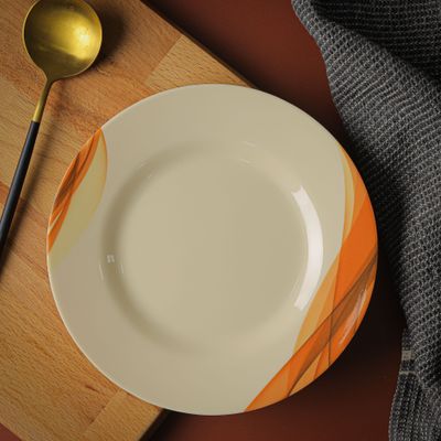 Royalford 8" Melamine Ware Super Rays Flat Plate - Soup Plates Pasta Plates | plate with playful Classic decoration, dishwasher safe | Ideal for Soup, Deserts, Ice Cream & More