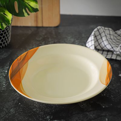 Royalford 8" Melamine Ware Super Rays Flat Plate - Soup Plates Pasta Plates | plate with playful Classic decoration, dishwasher safe | Ideal for Soup, Deserts, Ice Cream & More