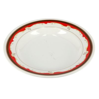 Royalford 10inch Melamine Ware Soup Plate, RF2431-SP10 | Elegant Design | Dishwasher & Microwave Safe | Shallow Plate for Soup, Desserts, Ice Cream & More (White & Red)