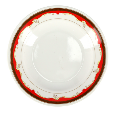 Royalford 10inch Melamine Ware Soup Plate, RF2431-SP10 | Elegant Design | Dishwasher & Microwave Safe | Shallow Plate for Soup, Desserts, Ice Cream & More (White & Red)