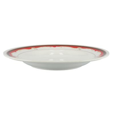 Royalford 10inch Melamine Ware Soup Plate, RF2431-SP10 | Elegant Design | Dishwasher & Microwave Safe | Shallow Plate for Soup, Desserts, Ice Cream & More (White & Red)