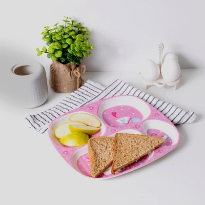 Royalford Baby Plate- RF11933| With 4 Compartments, High-Quality Melamine Plate for Baby and Toddlers| 100% Food-Grade, Non-Toxic, Odorless with Durable| Light-Weight and Attractive Design| Pink