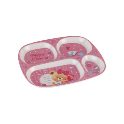 Royalford Baby Plate- RF11933| With 4 Compartments, High-Quality Melamine Plate for Baby and Toddlers| 100% Food-Grade, Non-Toxic, Odorless with Durable| Light-Weight and Attractive Design| Pink