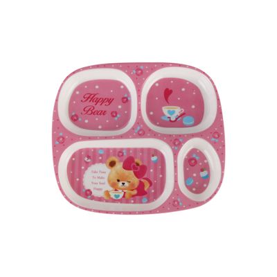 Royalford Baby Plate- RF11933| With 4 Compartments, High-Quality Melamine Plate for Baby and Toddlers| 100% Food-Grade, Non-Toxic, Odorless with Durable| Light-Weight and Attractive Design| Pink