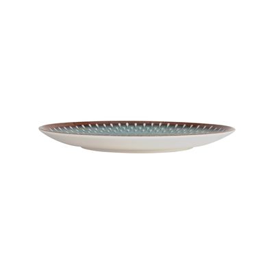 Royalford 8.5" Fine Stone Melamineware Flat Plate- RF12383/ Elegant Color, Perfect for Entrees, Pasta, Salads, Desserts, Sandwiches, Steaks, Main Course Meals/ Lightweight Flatware, Serveware, Dishwasher-Safe and Microwave Safe / Brown and blue