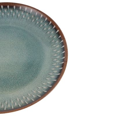 Royalford 8.5" Fine Stone Melamineware Flat Plate- RF12383/ Elegant Color, Perfect for Entrees, Pasta, Salads, Desserts, Sandwiches, Steaks, Main Course Meals/ Lightweight Flatware, Serveware, Dishwasher-Safe and Microwave Safe / Brown and blue