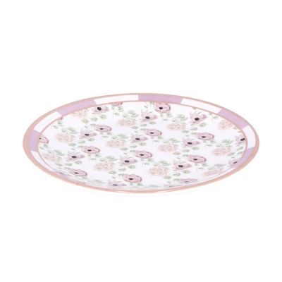 Royalford Melamineware 10" Dinner Plate- RF11780| Premium-Quality, Light-Weight and Food-Grade White Plate with Elegant Floral Design | Dishwasher-Safe Dinnerware with Strong and Sturdy Construction| White and Pink