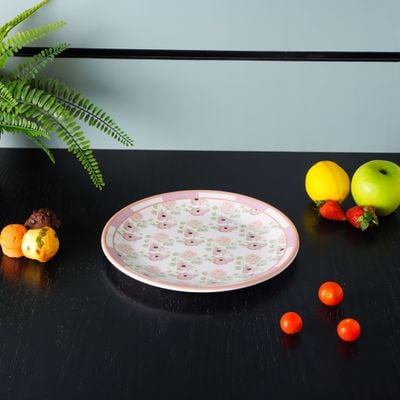 Royalford Melamineware 10" Dinner Plate- RF11780| Premium-Quality, Light-Weight and Food-Grade White Plate with Elegant Floral Design | Dishwasher-Safe Dinnerware with Strong and Sturdy Construction| White and Pink