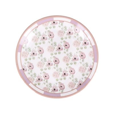 Royalford Melamineware 10" Dinner Plate- RF11780| Premium-Quality, Light-Weight and Food-Grade White Plate with Elegant Floral Design | Dishwasher-Safe Dinnerware with Strong and Sturdy Construction| White and Pink